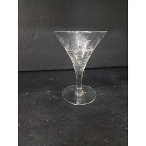 Javit Style Martini Glass, Etched Cocktail Glass, Boat Island Sun Water Design